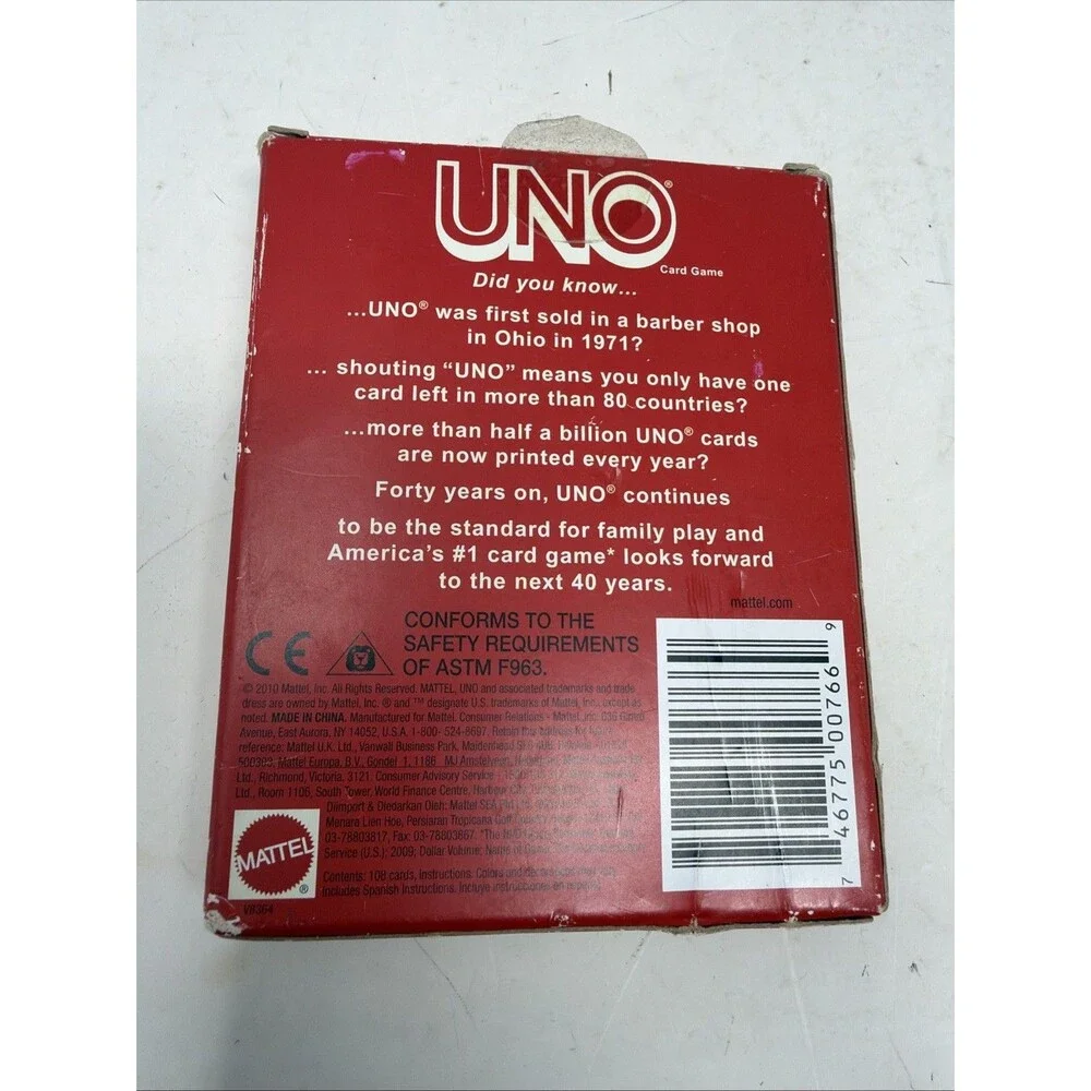 UNO 40th Anniversary 2010 Edition Mattel 108 Cards RETRO Card Game New